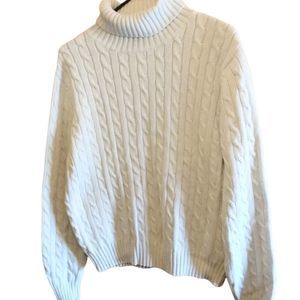 Tommy Hilfiger Women Turtle Neck Cable Knit Sweater Size XL Sky Blue 100% Cotton